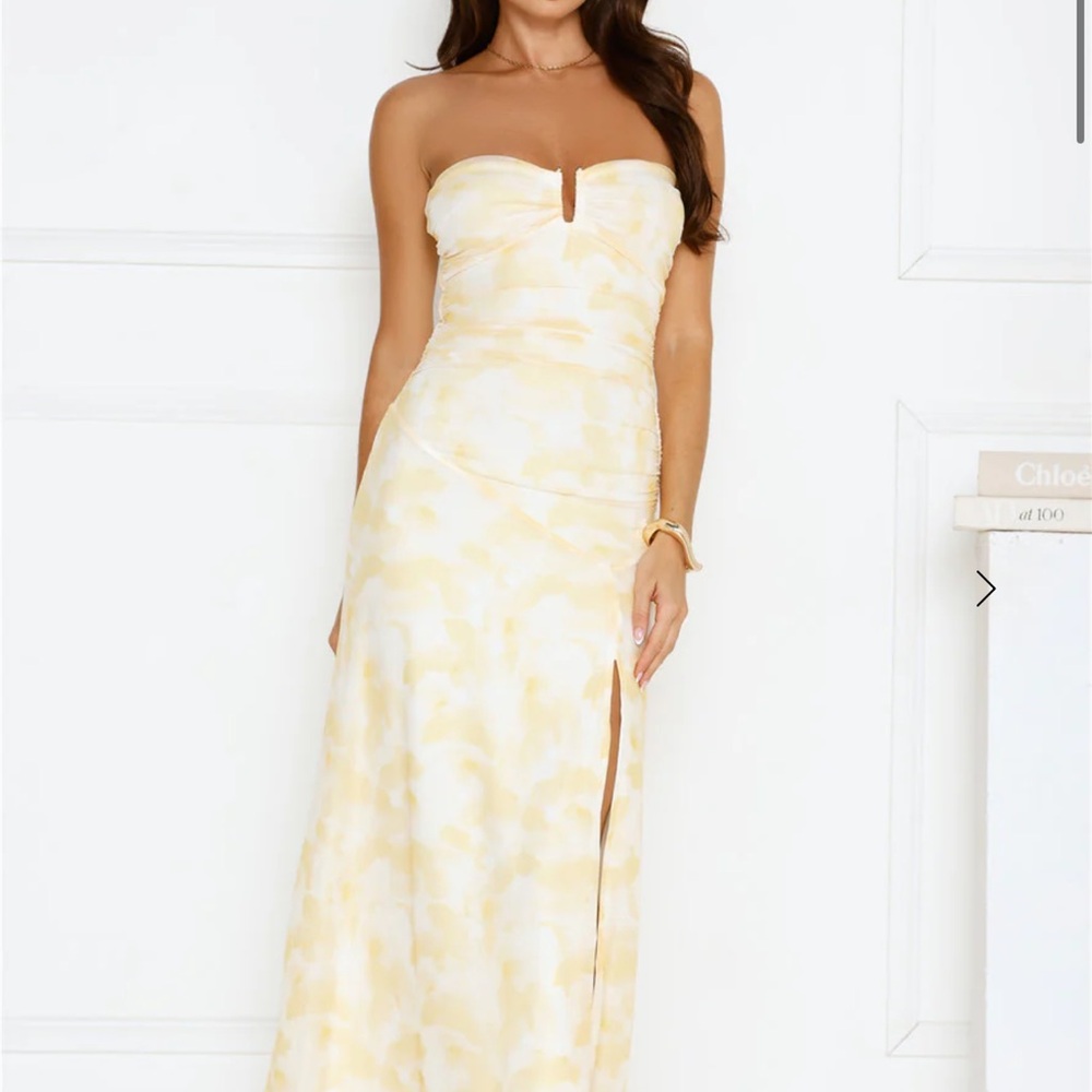 Gatsby Glow Strapless Mesh Maxi Dress Yelow